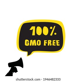 GMO free vector text. No genetically modified lettering in bubble speech, healthy product sticker, eco food emblem, dietary label