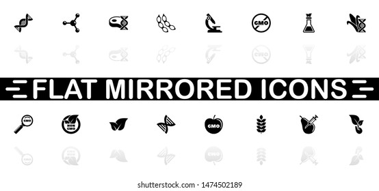 Gmo icons - Black symbol on white background. Simple illustration. Flat Vector Icon. Mirror Reflection Shadow. Can be used in logo, web, mobile and UI UX project.