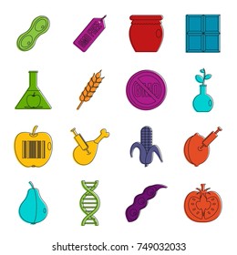 GMO icons set. Doodle illustration of vector icons isolated on white background for any web design