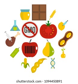 GMO icons set in flat style isolated vector illustration