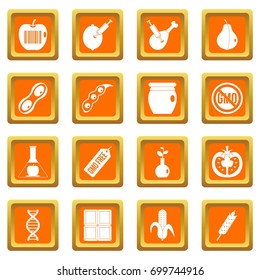 GMO icons set in orange color isolated vector illustration for web and any design