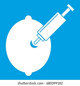 GMO lemon with syringe icon white isolated on blue background vector illustration