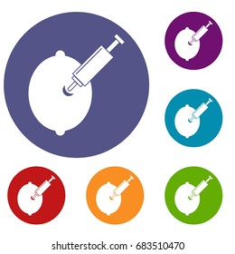 GMO lemon with syringe icons set