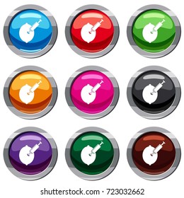 GMO lemon with syringe set icon isolated on white. 9 icon collection vector illustration