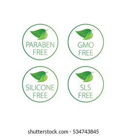 GMO, paraben, SLS, Silicone free - vector illustration.