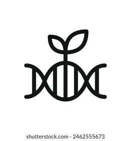 GMO plant icon isolated icon, DNA spiral with leaf vector symbol with editable stroke