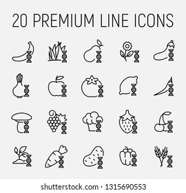 GMO related vector icon set. Well-crafted sign in thin line style with editable stroke. Vector symbols isolated on a white background. Simple pictograms.