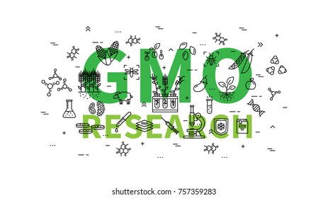 GMO research vector illustration. Genetically modified organism (GMO) line art concept.