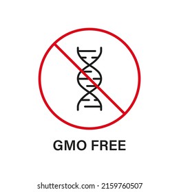 Gmo Stop Outline Sign. Only Eco Natural Organic Product. Natural Healthy Food Concept. Gmo Free Line Black Icon. Genetically Modified Forbidden Symbol. Editable Stroke. Isolated Vector Illustration.