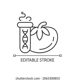 GMO testing linear icon. Food genetic modification detection. DNA and protein based examination. Thin line customizable illustration. Contour symbol. Vector isolated outline drawing. Editable stroke