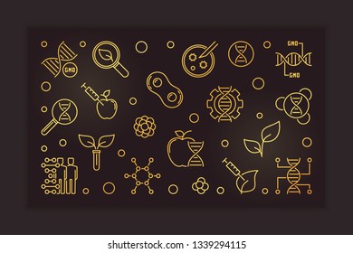 GMO vector golden horizontal banner in outline style on dark background