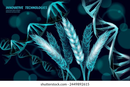 gentechnisch veränderte Weizenpflanze. Wissenschaft Chemie Biologie Genetik Ingenieurinnovation Bio-Lebensmitteltechnologie 3D rendern Banner Vektorillustration