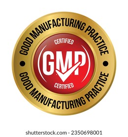 GMP Certified Badge, Good Manufacturing Practice Certified Stamp, GMP Approved Label, Packaging Design Elements, Supplement, GMP Quality Control, Medical And Health Design Element Vector Illustration