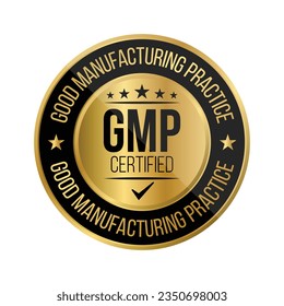 GMP Certified Badge, Good Manufacturing Practice Certified Stamp, GMP Approved Label, Packaging Design Elements, Supplement, GMP Quality Control, Medical And Health Design Element Vector Illustration