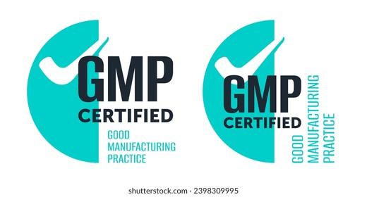 GMP certified flat emblem in semicircle shape - Good manufacturing practices conforming to the guidelines recommended by agencies that control the authorization