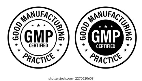 GMP certified, good manufacturing practice vector icon, black in color