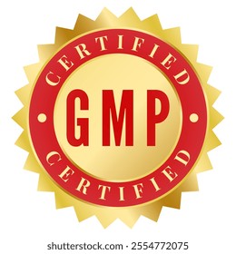 GMP Certified. Good Manufacturing Practice Certified isolated  Gold and Red rubber stamp, sticker, sign vector illustration