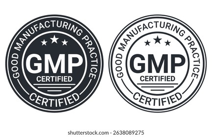 GMP certified, good manufacturing practice' vector icon set template