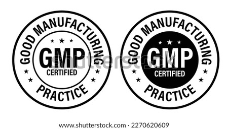 GMP certified, good manufacturing practice vector icon, black in color