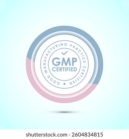 GMP certified icon design illustration. Good manufacturing practice label badge, Pastel color button design