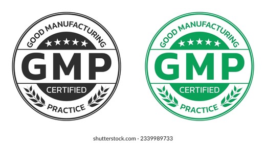 GMP certified icon or label. Good Manufacturing Practice logo, stamp or seal. High quality symbol. Vector illustration.