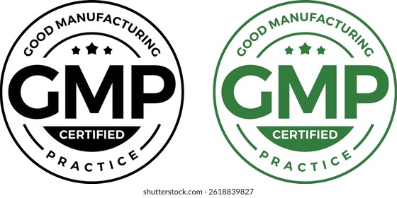 GMP Certified Icon or Label – Good Manufacturing Practice Logo, Stamp, Seal, High Quality Symbol Vector Illustration"