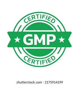 GMP certified icon or logo. Good manufacturing practice stamp or seal design. Quality standard label. Vector illustration.