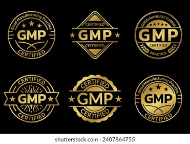 GMP certified icon or logo set. Good manufacturing practice stamp or badge. Vector illustration.