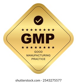 GMP Certified label ,Good Manufacturing Practice Gold Rounded Rectangle shiny sticker Badge with stars, GMP Approved Label, Supplement, Quality Control, Medical And Health Design Element