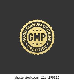 Gmp certified logo or gmp certified label on black background. Good Manufacturing Practices. Gmp certified logo for food products that require a certificate. Gmp seal vector.