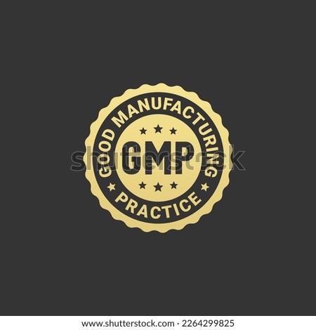 Gmp certified logo or gmp certified label on black background. Good Manufacturing Practices. Gmp certified logo for food products that require a certificate. Gmp seal vector.