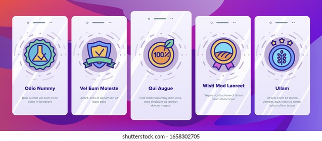 Gmp Certified Mark Onboarding Icons Set Vector. Gmp Good Manufacturing Practice In Form Shield And Medal, Check Signs And Star Illustrations