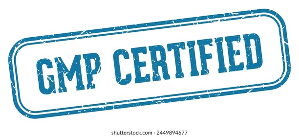 sello certificado gmp. sello rectangular certificado gmp aislado sobre fondo blanco