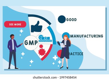 GMP - Acrónimo de Buenas Prácticas de Fabricación. fondo de concepto de negocio.  concepto de ilustración vectorial con palabras clave e iconos. ilustración con iconos para banner web, volante, página de inicio