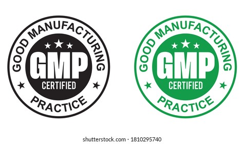 Круглая печать, сертифицированная GMP (Надлежащая производственная практика) на белом фоне - вектор