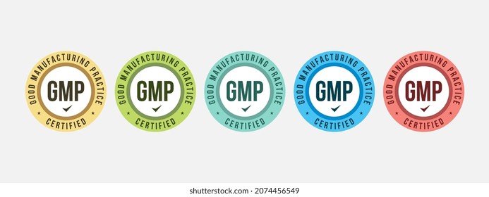 GMP (Good Manufacturing Practice) certified round stamp on white background. Vector illustration certification badge icon template.