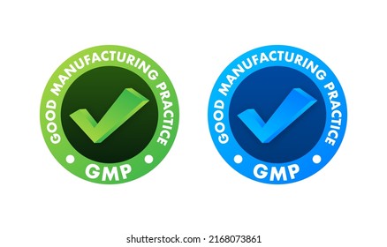 GMP Good Manufacturing Practice certified round stamp. Vector background. Vector logo.