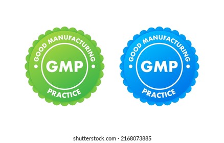 GMP Good Manufacturing Practice certified round stamp. Vector background. Vector logo.
