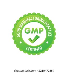 GMP - Good Manufacturing Practice certified round stamp, label. Vector illustration.
