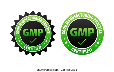 GMP - Good Manufacturing Practice certified sign, label.
