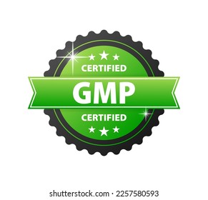 GMP - Good Manufacturing Practice certified sign, label.