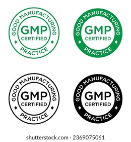 GMP (Good Manufacturing Practice) certified round stamp on white background - Vector