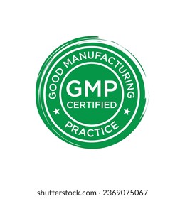 GMP (Buenas Prácticas de Fabricación) sello redondo certificado sobre fondo blanco - Vector