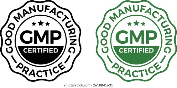 GMP (Good Manufacturing Practice) Certified Icon – Green Rounded Symbol Logo Vector