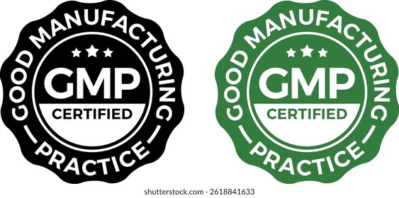 GMP (Good Manufacturing Practice) Certified Icon – Green Rounded Symbol Logo Vector