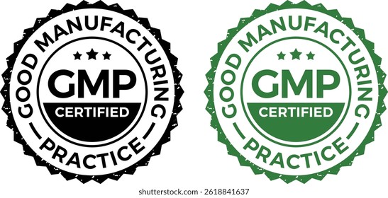 GMP (Good Manufacturing Practice) Certified Icon – Green Rounded Symbol Logo Vector