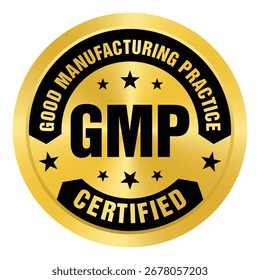 GMP. Buena práctica de fabricación certificada sello redondo sobre fondo transparente Plantilla de Vector