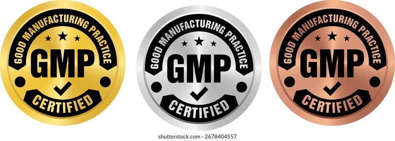 GMP (Good Manufacturing Practice) certified round stamp on transparent background. Vector illustration certification badge icon template