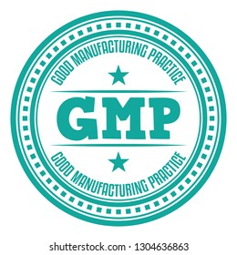 GMP. Gute Herstellungspraxis. Vektorkautschuk-Stempel.