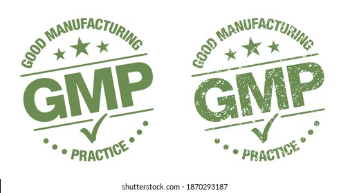 GMP Good Manufacturing Practice, vintage grunge certified round stamp - Vector